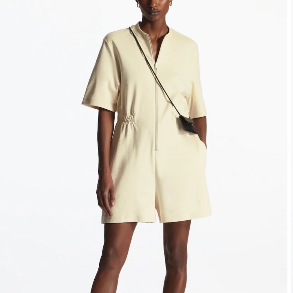 COS Cream Short-Sleeve Jumpsuit